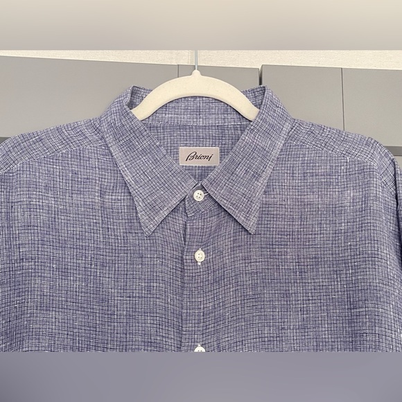 Brioni 3XL Blue Linen Button Down Shirt - Picture 4 of 12